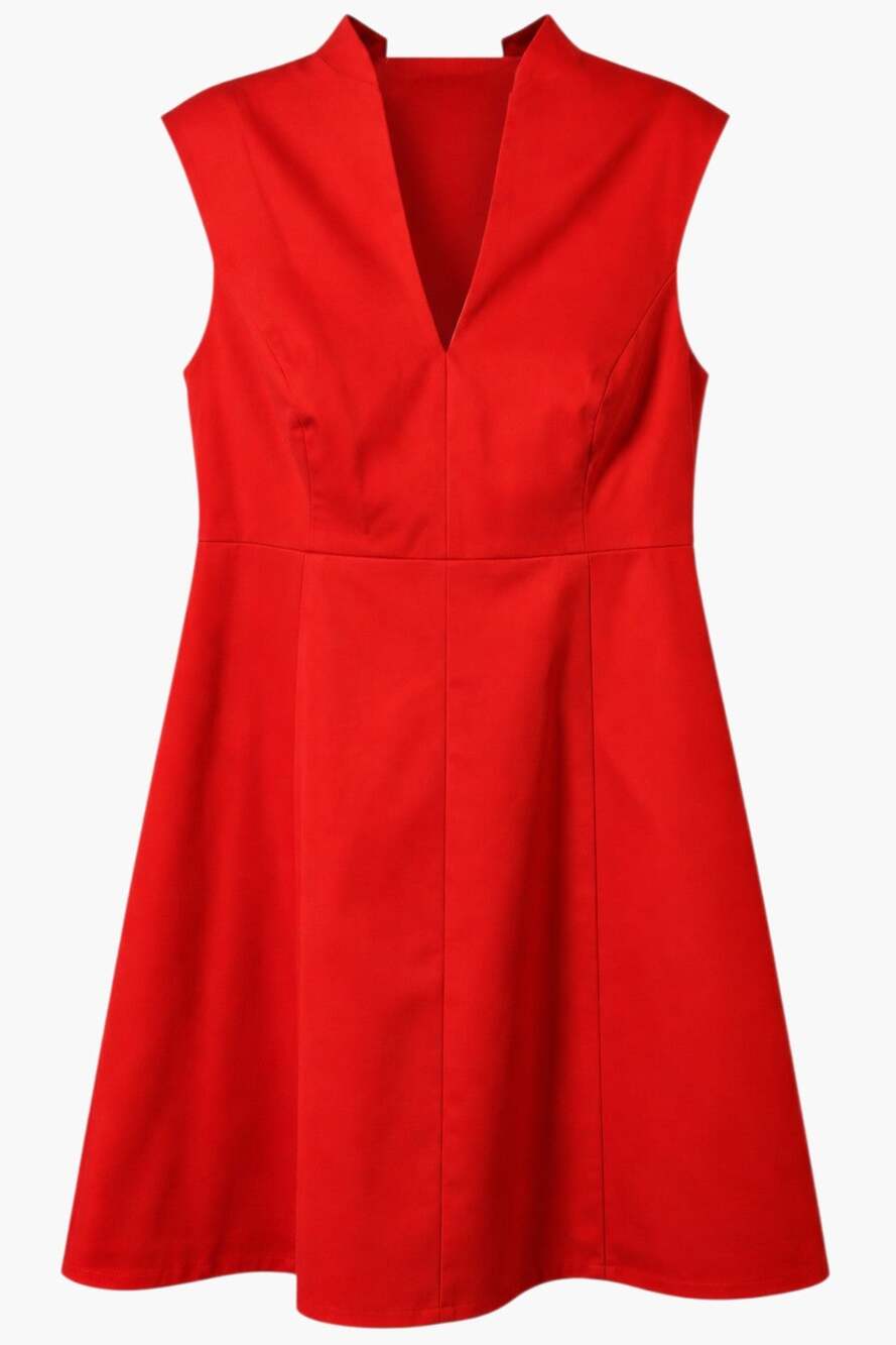 Halston Heritage Red Dress Size 16 Notch Neck A-Line Fit Flare NWT